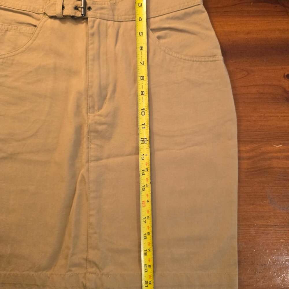 Skirt Mixed Blues Tan Denim Front Buckle Zip Pockets A-line Cotton size 9 1990s - Picture 10 of 11